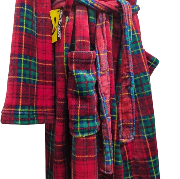 SOLD!NWT Reg $70 Joe Boxer Plush Red Green Robe - Picture 4 of 4